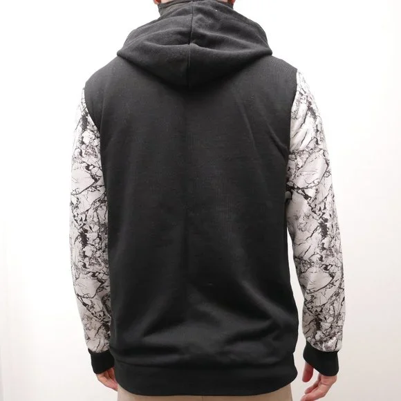Black Zip Up Hoodie with White Marble Texture Graphic Sleeves - Size S - Picture 3 of 3